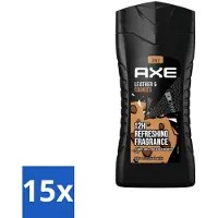 Axe 15 x - 3-in-1 Douchegel - Leather & Cookies - 100% Plantaardig - 250 ml - 3-in-1 Douchegel - Douchegel Voor Lichaam - Douchegel Voor Gezicht - Douchegel Voor Haar - Geur Leer En Koekjes