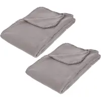 Atmosphera Polar Fleece deken of plaid - 2x - grijs - 125 x 150 cm - polyester - Bankdeken - Fleece plaid