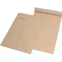 Eurokuvert Zijvouwzakjes, 20 mm, venster, klevend, C4, 100 stuks, bruin