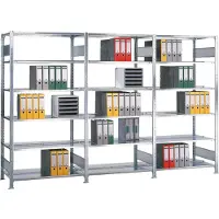 Schulte Lagertechnik MultiPlus150 insteekbaar kantoorrek, basisrek, 6 legborden, met middenaanslag, B 1000 x D 600 x H 2000 mm, zwart/lichtgrijs