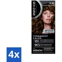 Syoss - Permanent Coloration 4-65 - Haarverf - Permanente Haarkleuring - Chocolate Copper - Grijsdekking - Voordeelverpakking - 4 stuks