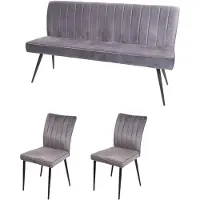 Mendler Eetkamer set -K16, set van 2 stoelen + bank Eetkamergroep Zitgroep Eetkamerset, fluweel metaal ~ donkergrijs