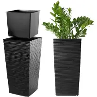Kadax Bloempot, bloembak van kunststof, plantenbak voor bloemen, binnen en buiten, tuin, balkon, terras, huis, weerbestendig, rotan imitatie (46,5 cm hoog, zwart)