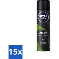 Nivea 15 x - Men - Deodorant - Spray - Deep Black Carbon Amazonia - 150 ml - MEN Deodorant Spray - Anti-transpirant - 48 Uur Bescherming - Black Carbon - Amazonia Geur