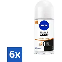 Nivea 6 x - Deodorant Roller - Zwart & Wit Ultieme Impact - 72 Uur Anti-Transpirant - 50 ml - Deodorant - Anti-transpirant - Deodorant Roller - Anti-vlekkentechnologie - 72 Uur Bescherming