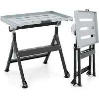 Costway Mobiele lastafel, inklapbaar, werktafel met 4 instelbare hoogtes en hoekaanduidingen, 2 wielen, 3 sleuven, 2 gereedschapsplanken, werkbank tot 180 kg belastbaar