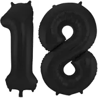 Folat Verjaardag Leeftijd folieballon - 18 jaar - zwart - 86 cm - cijferballon groot