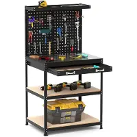 Costway Werkbank 81 x 41 cm, 225 kg draagkracht, werktafel met gatenwand, laden & planken & 20 hanghaken, werktafel werkbank voor huis, garage, werkplaats (81 x 41 x 156 cm, zwart)