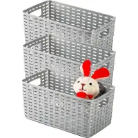 PlasticForte Opbergmand - 3x - Kastmand - rotan kunststof - zilvergrijs - 5 Liter - 15 x 28 x 13 cm