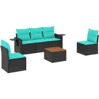 vidaXL 6-delige tuinbankset met kussens van zwart polyrotan