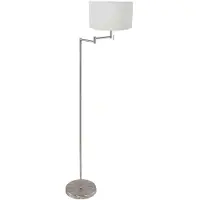 Mexlite Staalkleurige vloerlamp Bella 3878ST met wit grof linnen kap
