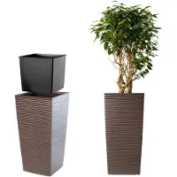Kadax Bloempot, bloembak van kunststof, plantenbak voor bloemen, binnen en buiten, tuin, balkon, terras, huis, weerbestendig, imitatie rotan (75,5 cm hoogte, mokka)