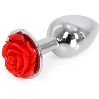 O-products Booty Sparks - Aluminium Buttplug 'Red Rose' Met bloem decoratie