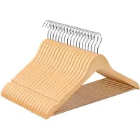 Hoppa! Houten kleerhanger – set van 10, massief hout met schouderinkepingen, anti-slip en natuurlijke kleur