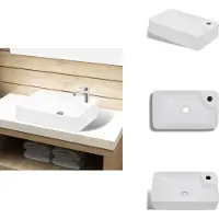 vidaXL Lavabo à trou pour robinet céramique Blanc pour salle de bain141934