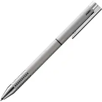 Lamy set bestaande uit 1x Twin Pen multi-pen systeem met logo 606 balpennen en vulpotlood van roestvrij staal in geborsteld en 1x echt lederen etui in zwart voor twee schrijfinstrumenten