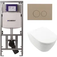 Villeroy & Boch Subway 2.0 DirectFlush Toiletset geberit reservoir bedieningsplaat taupe ronde knoppen - softclose - White Alpine (wit) 0701131/0124060/SW1102378/ga26028/