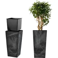 Kadax Bloempot, bloembak van kunststof, plantenbak voor bloemen, binnen en buiten, tuin, balkon, terras, huis, weerbestendig, imitatie rotan (68 cm hoog, betonzwart)