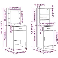 vidaXL Dressing tafel set met LED 2 st Artisan Eiken Bewerkt hout