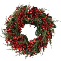Everlands Kerstkrans Big Berry Groen / Rood D 60 H 14 Cm