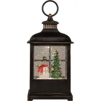 Anna's Collection Automatische Sneeuwbol Lantaarn Sneeuwpop Zwart Met Verlichting 11 X 15,5 X 27 Cm