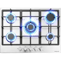 Arebos Gaskookplaat 5 branders | Roestvrij staal | Incl. roosters & ontstekingsbeveiliging