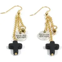 Heaven Eleven - oorbel - gold met Zwart kruisje