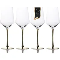 Intirilife 4x Wijnglas met goudkleurige steel - 380 ml inhoud - rode wijn wit Wijnglas bokaal kristalglas schokbestendig