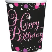 Amscan Feestbekers Happy Birthday 266 Ml 8 Stuks Zwart/roze