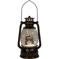 Anna's Collection Automatische Sneeuwbol Lantaarn Sneeuwpop Bruin Met Verlichting 13,3 X 24,5 X 14 Cm