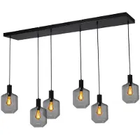 Masterlight 6-lichts hanglamp - zwart - Porto met Jagger smoke glazen