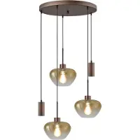 Masterlight 5-lichts hanglamp Genua bruin met 2x goud glas Ø 24cm en 2x pendel