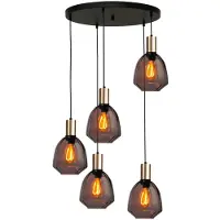 Masterlight 5-lichts vide hanglamp - goud - Porto met Nicolette red glazen