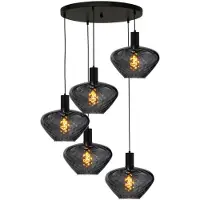 Masterlight 5-lichts vide hanglamp - zwart - Porto met Blossom smoke glazen