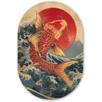 MuchoWow Muurovaal 60x90 cm - Ovale wanddecoratie Koi - Zee - Golven - Zon - Ovalen schilderij - Muurdecoratie woonkamer - Kamer decoratie - Schilderijen - Wandcirkel