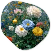 MuchoWow Organische wanddecoratie 60x60 cm - Organisch schilderij Close-up - Veld - Bloemen - Kleurrijk - Muurdecoratie woonkamer - Kamer decoratie - Schilderijen - Muurcirkel aesthetic