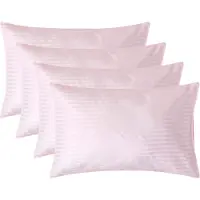 Homescapes Satijn Streep Katoen Kussensloop 50x75 cm – Set van 4 – Roze – 100% Egyptisch Katoen – Draaddichtheid 330