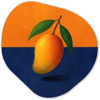 MuchoWow Organische wanddecoratie 90x90 cm - Organisch schilderij Mango - Vlakken - Bladeren - Oranje - Muurdecoratie woonkamer - Kamer decoratie - Schilderijen - Muurcirkel aesthetic