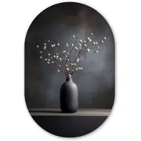 MuchoWow Muurovaal 60x90 cm - Ovale wanddecoratie Takken - Vaas - Bolletjes - Wit - Ovalen schilderij - Muurdecoratie woonkamer - Kamer decoratie - Schilderijen - Wandcirkel