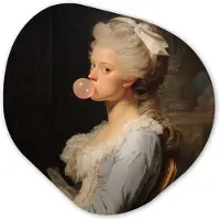 MuchoWow Organische wanddecoratie 40x40 cm - Organisch schilderij Vrouw - Barokjurk - Kauwgom - Muurdecoratie woonkamer - Kamer decoratie - Schilderijen - Muurcirkel aesthetic