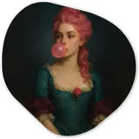 MuchoWow Organische wanddecoratie 90x90 cm - Organisch schilderij Vrouw - Portret - Kauwgombel - Muurdecoratie woonkamer - Kamer decoratie - Schilderijen - Muurcirkel aesthetic