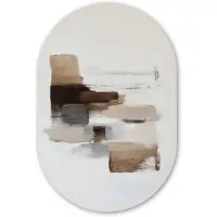 MuchoWow Muurovaal 80x120 cm - Ovale wanddecoratie Penseelstreken - Balans - Beige - Bruin - Ovalen schilderij - Muurdecoratie woonkamer - Kamer decoratie - Schilderijen - Wandcirkel