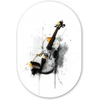 MuchoWow Muurovaal 40x60 cm - Ovale wanddecoratie Viool - Oranje - Zwart - Penseelstreken - Ovalen schilderij - Muurdecoratie woonkamer - Kamer decoratie - Schilderijen - Wandcirkel