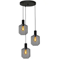 Masterlight 3-lichts vide hanglamp - zwart - Porto met Jagger smoke glazen