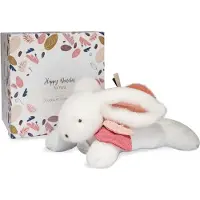 Doudou et Compagnie Doudou en Compagnie - Knuffel Konijn - 25 cm - Witte/Terracotta Pompom Konijn - Mooie Cadeaubox - Happy Boho - Happy Doudou To