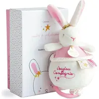 Doudou et Compagnie DOUDOU EN COMPAGNIE - Konijn Bloemen - Muzikale knuffel voor baby - Wit en roze - 15 cm