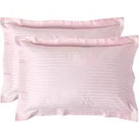 Homescapes Satijn Streep Katoen Kussensloop 50x75 cm met Sierrand – Set van 2 – Roze – 100% Egyptisch Katoen Satijn – Draaddichtheid 330