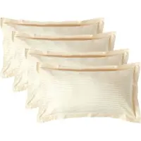 Homescapes Satijn Streep Katoen Kussensloop 50x90 cm met Sierrand – Set van 4 – Lichtgeel – 100% Egyptisch Katoen Satijn – Draaddichtheid 330