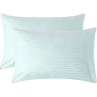 Homescapes Satijn Streep Katoen Kussensloop 50x75 cm – Set van 2 – Aquablauw – 100% Egyptisch Katoen – Draaddichtheid 330