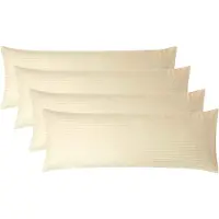 Homescapes Satijn Streep Katoen Kussensloop 50x140 cm Langwerpig – Set van 4 – Lichtgeel – 100% Egyptisch Katoen – Draaddichtheid 330